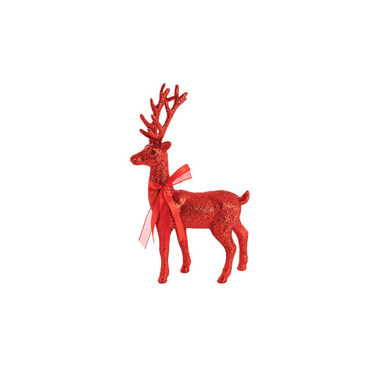 Standing Glitter Reindeer w Ribbon Red (29cmH)