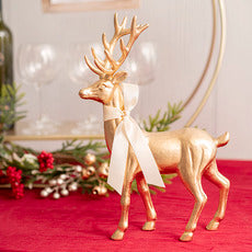 Standing Glitter Reindeer w Ribbon Gold (29cmH)