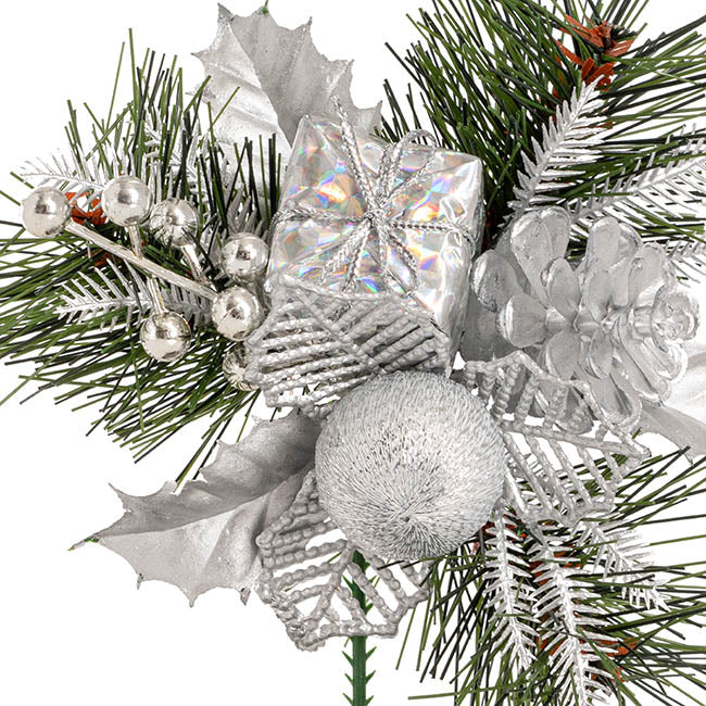 Pinecone Gift Berry Christmas SILVER - Wreath Add On