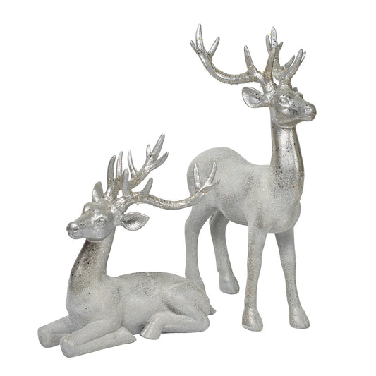 Sitting Reindeer 6" Frosted Silver (15cmH)